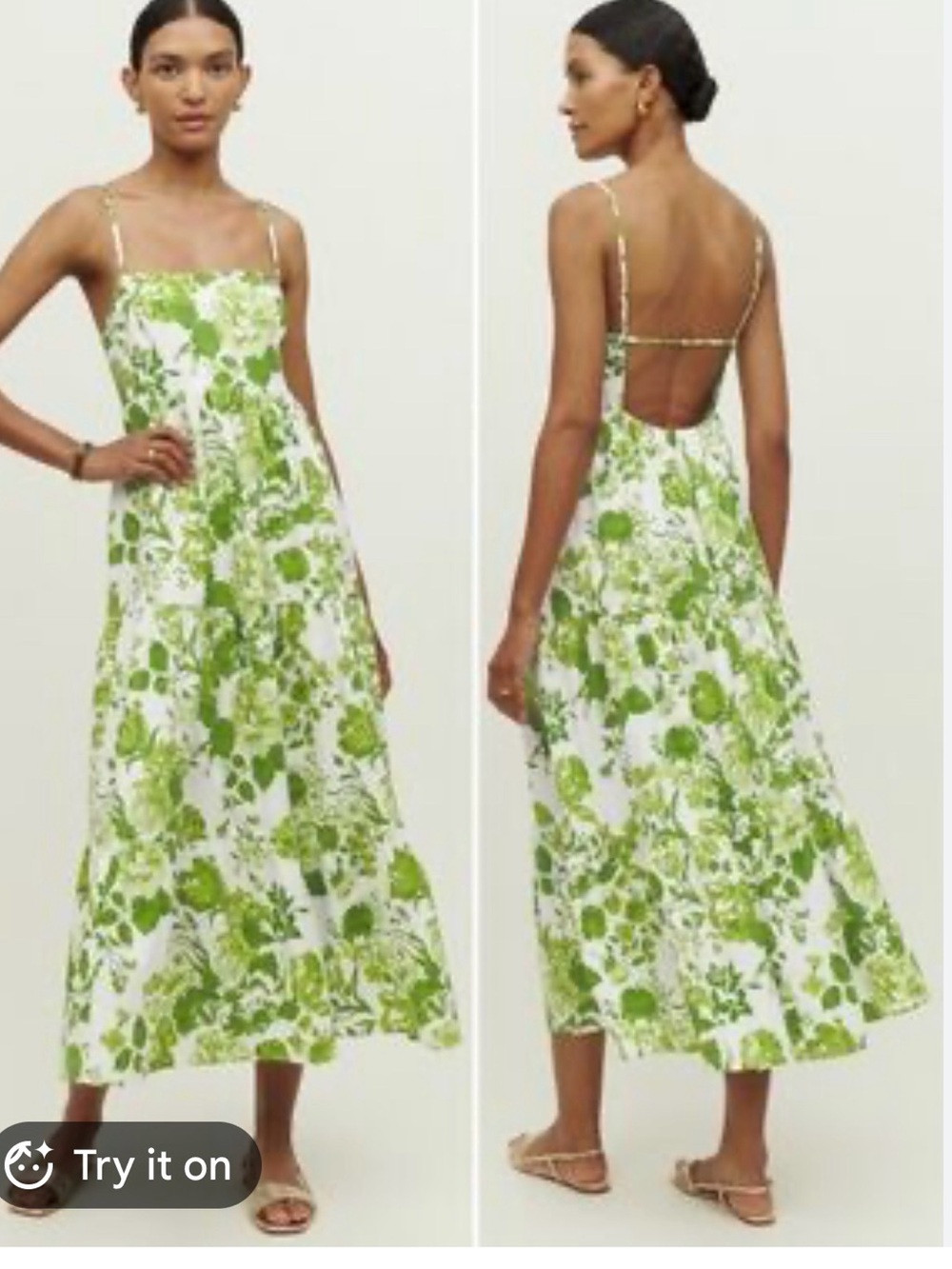 Reformation Rialto East Floral Open Back Tiered Maxi Dress Green